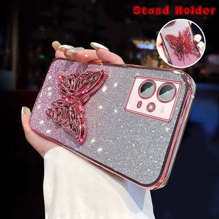 Phone cover Realme 9 4G / Realme 9 Pro / Realme 9 Pro+ / Realme 9i case Back cover Cute Butterfly Stand Luxury Slim Gradient Plating Glitter Girls Phone Case Clear Soft Silicone Protective Cases Pouch