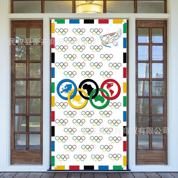 New five ring door curtain flag background cloth sports themed party photo hanging cloth