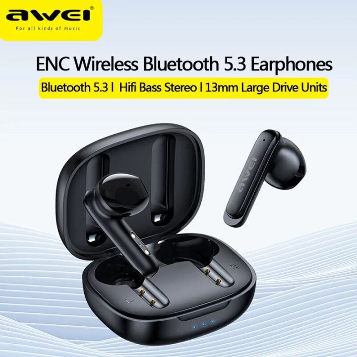 Awei T36PRO ENC Bluetooth Earphones V5.3 Wireless Sports Headphones Hifi Stereo TWS Gaming Earbuds Headset Gamer With Dual Mic