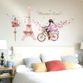 Romantic Paris Wall Sticker For Kids Rooms Eiffel Tower Flower Butterfly Fairy Girl Riding Wall Art Decal Home Decor Mural. 