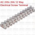 Heavy Duty AC 220v 20A 12 Way Electrical Screw Terminal Connector PVC Plastic Barrier Terminal Block Strip For Wire Joining Electrical Cable. 