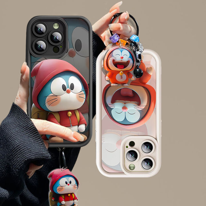 Cellphone Case For Iphone 11 12 13 14 15 Pro Max 7 8 SE 2022 XR 15 Pro 14 Plus Case Cover Angel Eyes Cartoon Cute Doraemon Pendant Soft Silicone TPU Square Camera Protective Full Protection Matte Shockproof
