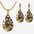 Carat 3Pcs Rhinestone Earrings Jewelry  Gemstone Peacock Pendant Fashion Necklace. 