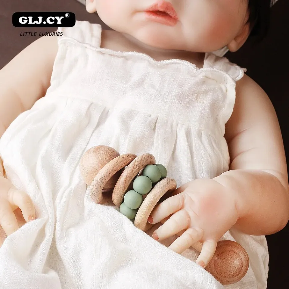 1pc Baby Toys Beech Wooden Rattle Hand Bells Toys Of Newbron