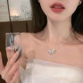 New Fashion Y2K Pink Crystal Bow Knot Pendant Necklaces Sparkling Zircon Heart Girls Fairy Sweet Clavicle Chain Women Jewelry.