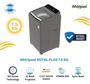 WHIRLPOOL 7.5 KG Top Loading Washing Machine With Built-in Heater | WM ROYAL PLUS 7.5 (H) GREY 5YMW
