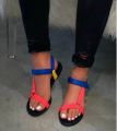 Cross-border wish summer webbing velcro flat sandals women's slotted buckle large size leopard print color-blocked beach sandals.