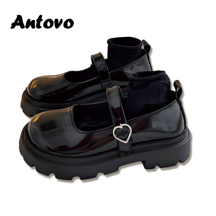 Antovo Mary Jane Shoes Lolita Shoes Latform Loafers Women Retro British Small Leather Shoes Lolita Jk Small Leather Shoes Women