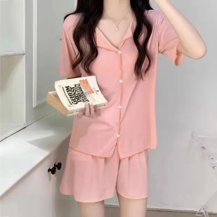 Comfortable%20Women's%20pajamas%20Trendy%20Tops%20and%20shorts%20Two-piece%20Pajama%20set%20Soft%20fabric%20Deep%20V-neck%20Sleepwear%20for%20Summer%20Female%20-%20Image%203