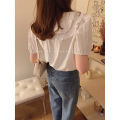 French Style Temperament Lace Collar Puff Sleeve Short Sleeve Shirt for Women Summer New High-Grade Chic Blue Gentle Top. 