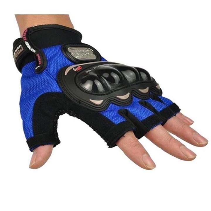 New Pro Biker Half Hand Gloves For Motorcycle Biker Blue color