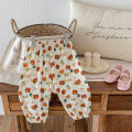 Summer New Floral Pants For Girls Thin Cotton Versatile Trousers Toddler Fashion Full Print Casual Loose Mosquito Proof Pants.