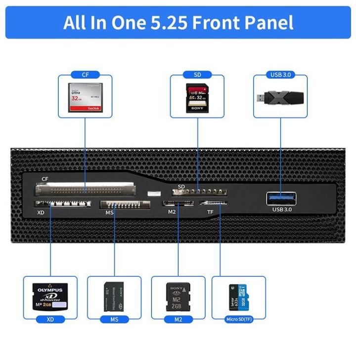 5.25%20Internal%20USB%202%20.0%20Card%20Reader%20CF/XD/MS/M2/SD/TF%20Flash%20Memory%20PC%20Case%20Mesh%20Multifunction%20Front%20Panel%20w/%20USB%203.0%20Port%20-%20Image%203