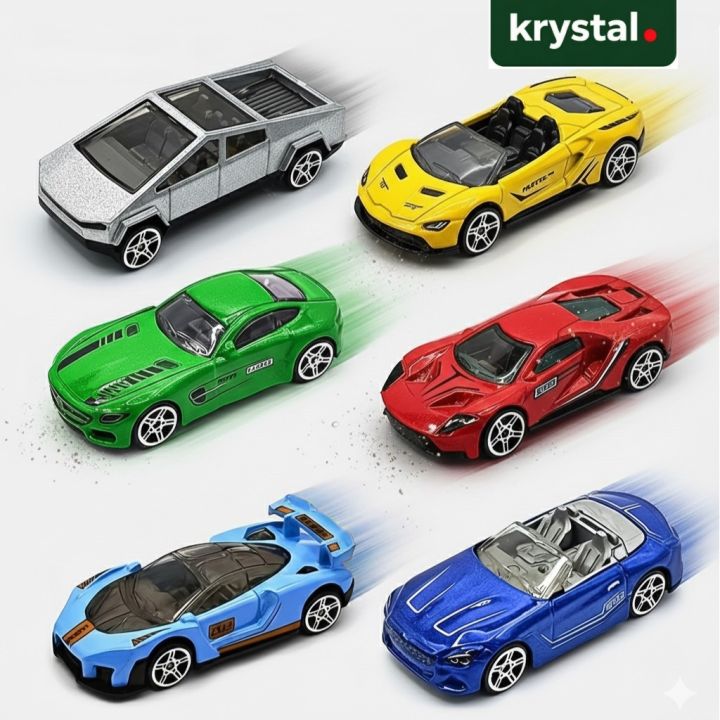 【Krystal】1:64 Alloy Racing Car Set (6 Cars), Diecast Pull-and-Play Model Vehicles for Kids, Durable Mini Sports Cars, Ages 3+