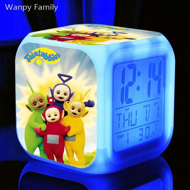 Super Cute Teletubbies Alarm Clock Glowing LED Color Change Digital Alarm Clock Multifonction Watches Clock Kids Birthday Gift