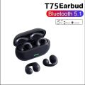 T75 Ear-Clip Bluetooth Headphones Bone Conduction Earphones Wireless Earbuds 3D Surround Stereo Bass Sports Headset with Mic.