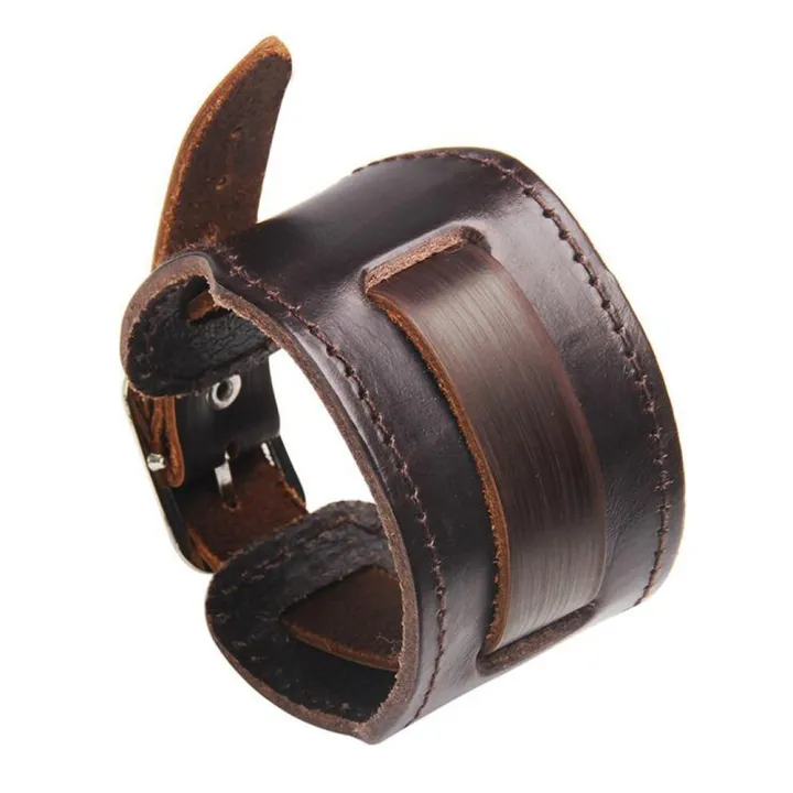 Trendy Men Wide Leather Bracelet Brown Wide Cuff Bangles Vintage Punk Wristband Men Jewelry Diy Bracelets Accessories