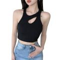 Women Padded Tank Tops Summer Casual Solid Color Cutout Sleeveless Crop T-shirt for Streetwear Club Wear.