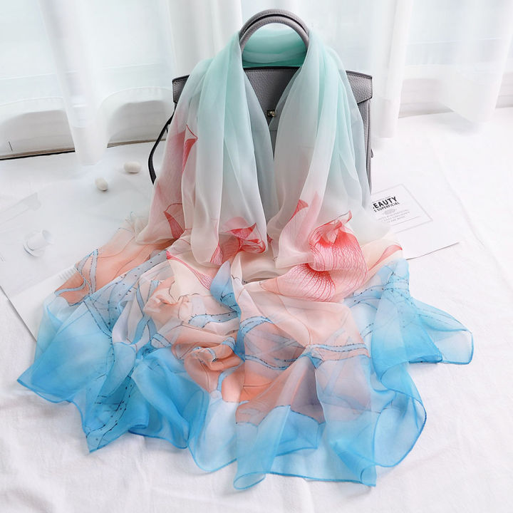 Shawl Sunscreen Scarf Mother's High-Grade Oversized Scarf Summer Lotus Scarf Beach Towel Thin Scarf