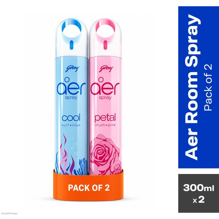 Aer Room (Air) Freshener Spray (Cool Surf Blue + Petal Crush Pink) 600ml - (Pack Of 2)