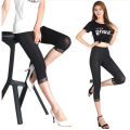 Women Elastic Lace Leggings Summer thin three quarter Pants bodycon jeggings big size Cropped Short Trousers Black White House Foocus. 