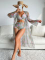 MINGYI 2024 NEW SEXY EUROPEAN AND AMERICAN HIGH-END FASHION MULTICOLOR PRINT THREE-PIECE BIKINI BIKINI WOMEN'S SWIMSUIT.