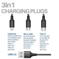 Fast USB Charging Cable Universal 3 in 1 Multi Function Cell Phone Cord Charger. 