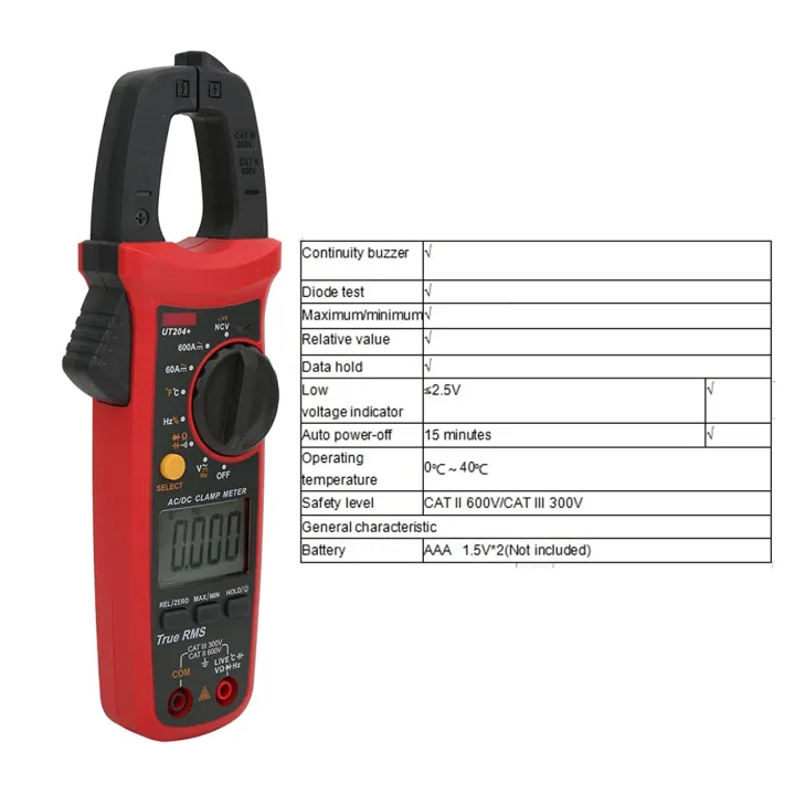 UNI-T%20UT204+%20Digital%20Clamp%20Meter%20AC/DC%20Current%20Tester%20(600A)%20True%20RMS%20Auto%20Range%20Temperature%20Measurement%20High%20Precision%20Multimeter%20-%20Image%205