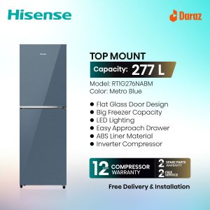 Hisense 277L TMF Inverter Glass Door Refrigerator RT1G276NABM/BD3 Metro Blue