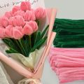 New Tulip Rose Macaron Color Fuzzy Wire Encrypted Fur Root Top Knitting Plush Strip Material Package Super Density DIY Flower Bouquet. 