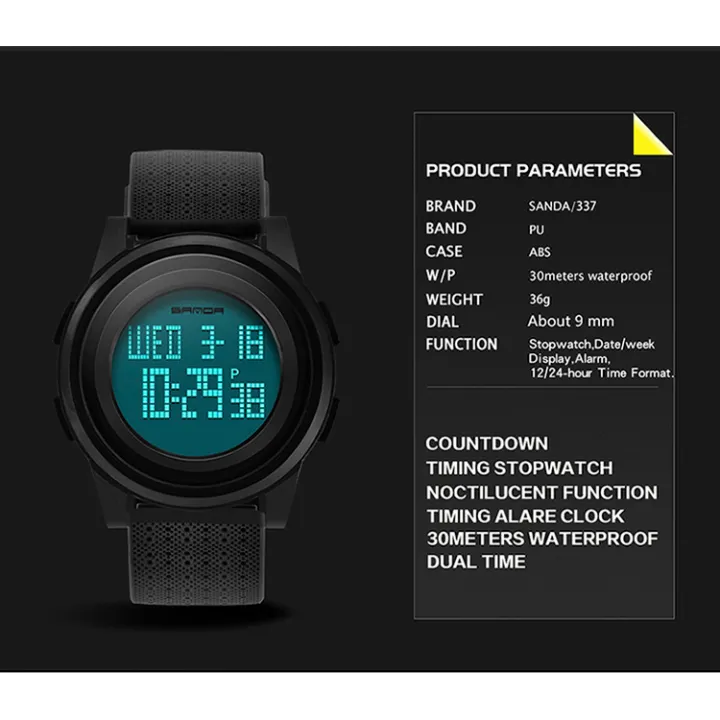 Rubber%20Strapped%20-%20337%20-%20Waterproof%20Super%20Slim%20-%20Round%20Case%20Shape%20-%20Fashionable%20-%20Digital%20Watch%20-%20for%20Men%20-%20Image%203