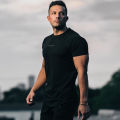 Black Gym Skinny T-shirt Men's Short sleeve t shirt Male Summer Fitness Bodybuilding Cotton Tee shirt Tops Casual Sport Clothing.