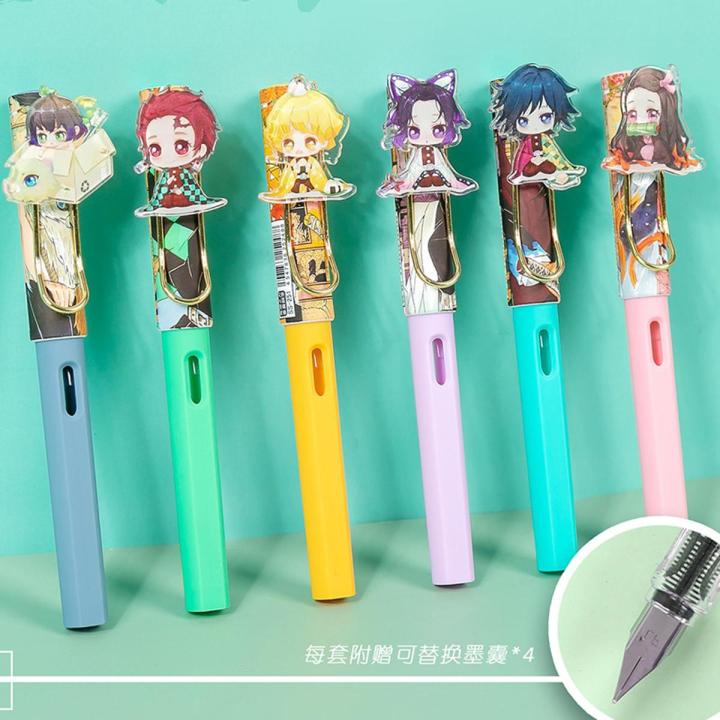 【2023NEW】Anime Demon Slayer Kimetsu no Yaiba Kamado Tanjirou Nezuko Student Fountain Pen School Supplies Writing Ink Pen Stationery gift