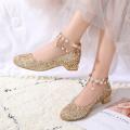 Children's Princess Shoes Girls High Heel Leather Shoes Girls Piano Performance Crystal Shoes Students Host Wedding Shoes Middle and Big Children.