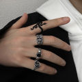Fashionable hip-hop cool style diamond ring, rose ring, snake shape set, men's 4-piece ring set.