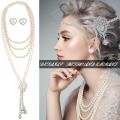 3Pcs Vintage Court Style Gatsby Jewelry Set Women Girls 1920s Vintage Costume Pearl Earring Necklace Hair Band. 