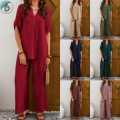 Comfortably Fit & Stylish: Women’s Short Sleeve Top and Long Pants for Daily Wear.