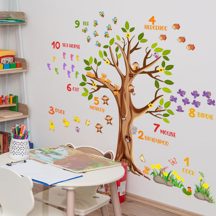 MS6131 New Cartoon Animal Tree Digital Preschool Room Decoration Wall Stickers Bedroom Background Wall Decoration Wall Stickers