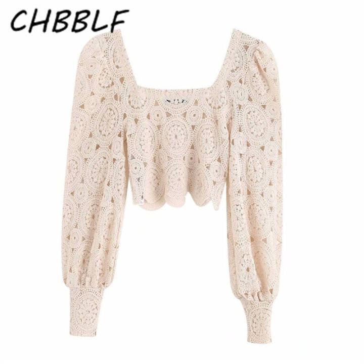 CHBBLF%20women%20stylish%20hollow%20out%20blouse%20square%20collar%20long%20lantern%20sleeve%20shirt%20female%20elegant%20solid%20crop%20tops%20blusas%20BGB9534%20-%20Image%202