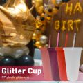 700ml 24oz Food Grade PP Plastic Glitter Cup Pure Color Straw Glitter Cups Reu Plastic Water Bottle Drinkware Supplies. 