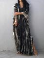 Plus Size Boho Cover Up Loose Dress Women Summer Tie Dye Kaftan Print Striped Bat Sleeve V Neck Split Maxi Beachwear Dress House Foocus.