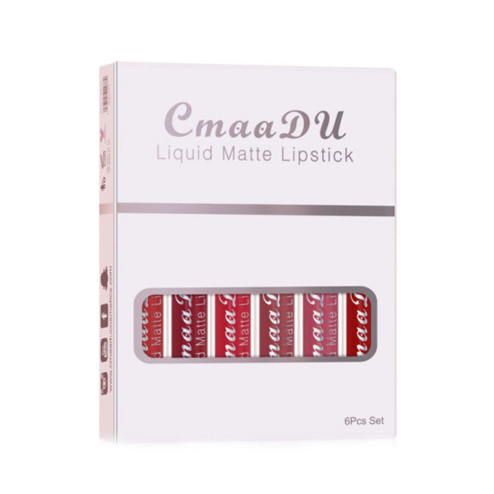 CmaaDu 6pcs/set Matte Velvet Non-Stick Cup Waterproof Not Easy To Swap Makeup Lipstick Long Lasting Lip Gloss Set - Lipstick - Lipstick Set