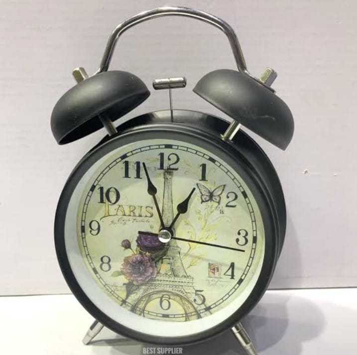 Black Metal Alarm Clock Twin Bell Table Clock Loud Alarm Clock For Home Office