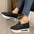 Trendy breathable lightweight fashion elegant drop shipping mesh upper thick sole sports casual shoes for ladies.