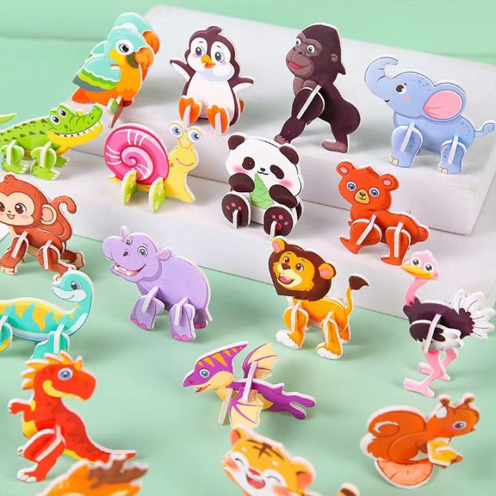 【Krystal】Mini Cartoon Animal Jigsaw Puzzles – 5pcs DIY Set, Safe Paper Toy, Ages 3+, Fun Learning Gift
