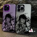 Trendy Brand One Piece Cool Luffy Ace Painting Case Compatible for IPhone 7Plus 13 14 15 12 11 Pro Max XR X XS Max 8 14 15 7 Plus SE Cartoon Couples Luxury Plating Metal Lens Cover. 