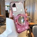For Vivo Y100 4G / Vivo V30 Lite 4G case casing with Makeup Mirror Holder Stand Luxury Shiny Gradient Plating Glitter Slim Phone Case Clear Soft Silicone Protective Cases Pouch Women Girls. 