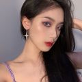 Color Metal Stars Pendant Earring Simple Inlaid Rhinestone Cross Drop Earrings Y2K Creative Dangle Earrings Korean INS Style Personality Sweet Cool Girl Fashion.