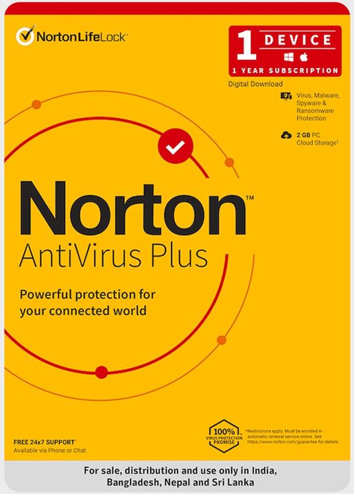 Norton Antivirus Plus - Device Security, 2GB Cloud Backup - 1 Device - 1 Year