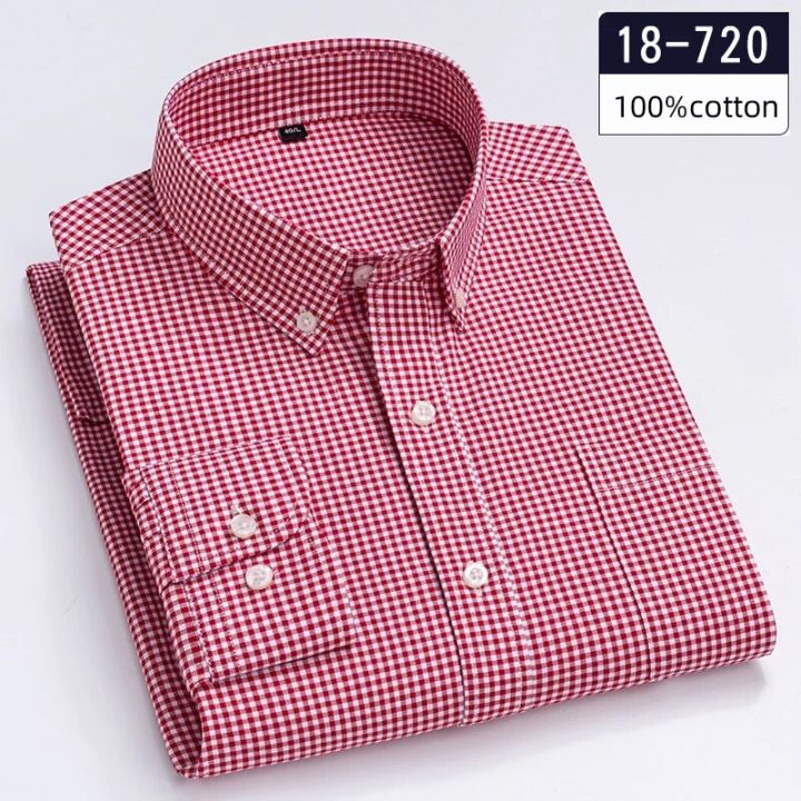 Luxury hight-qulity100% Cotton Full plain shirt slim fit formal shirts for men soft plaid tops sligle pocket Office clothes